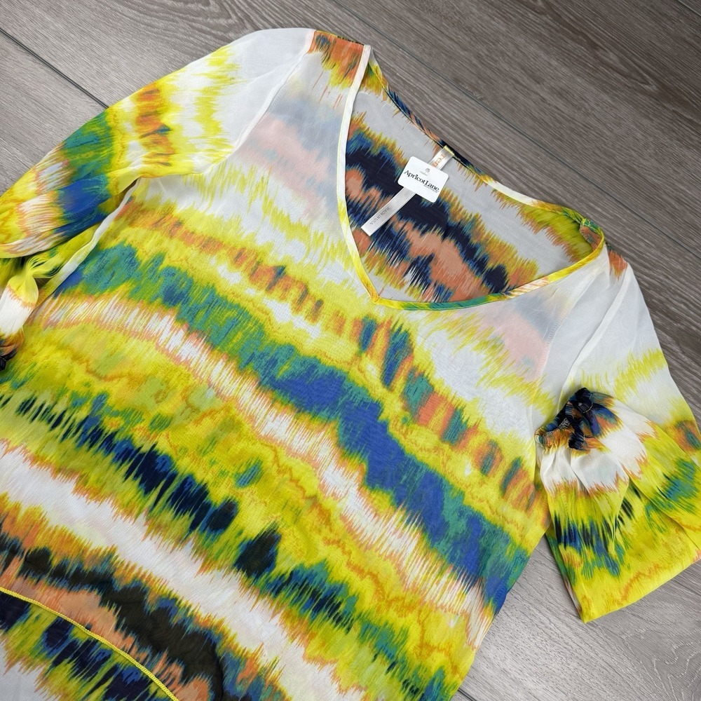 Renee C Women's Asymmetrical Hem Vibrant Abstract Top Multicolor Size Large